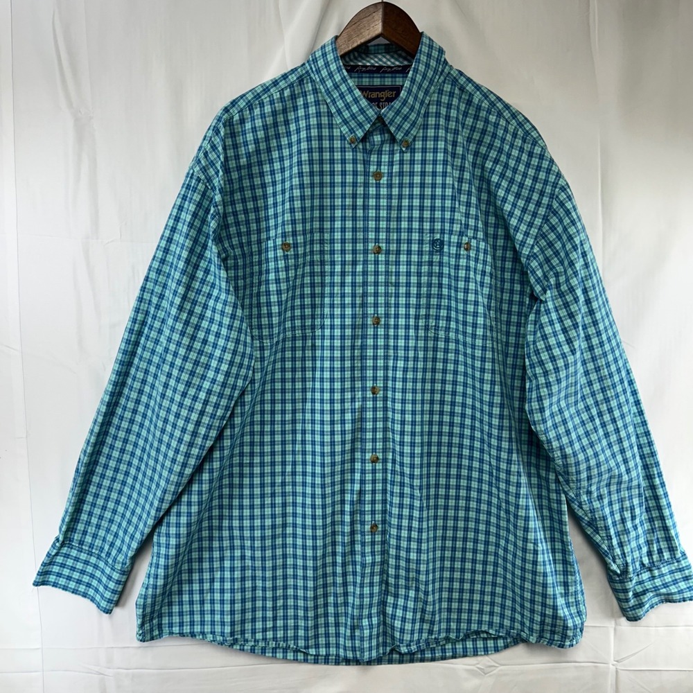 Wrangler Button Down Shirt Mens XXL Blue Green Plaid George Strait MGSQ645